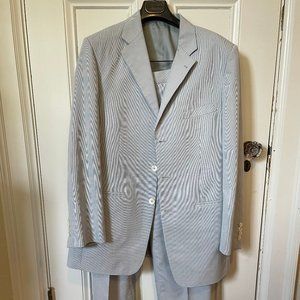 James Chen Hong Kong Men's White & Blue Pinstripe Suit, No Material/Size Label